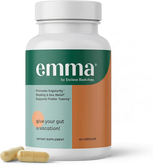 Emma Gut Health Relief Supplement, Doctor Endorsed Formula for Women & Men, Leaky Gut & Digestive Support for Constipation, Bloating & Gas Relief with Berberine, Resveratrol, Quercetin, 60 Capsules